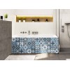 Tablier de baignoire motifs géométriques bleus et gris
