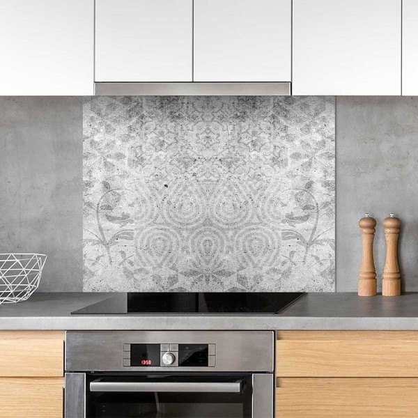 Fond de hotte style béton gris et blanc
