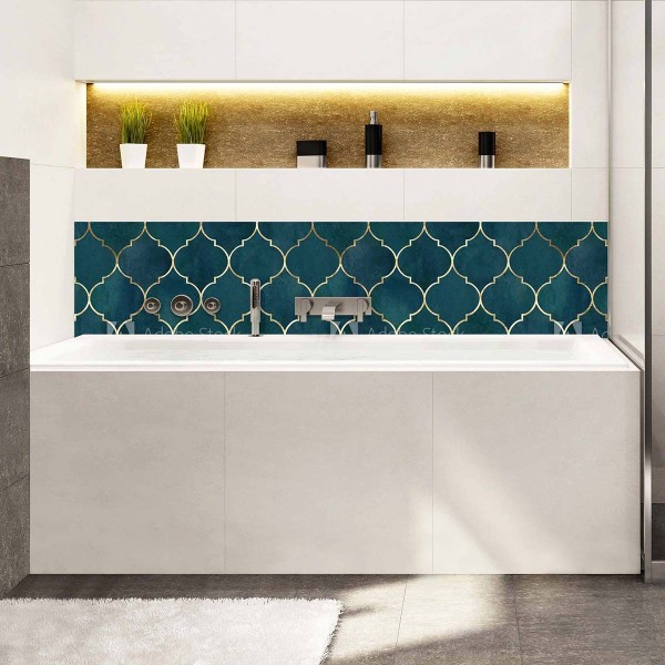 Crédence de baignoire dorée et bleue d'inspiration Orientale