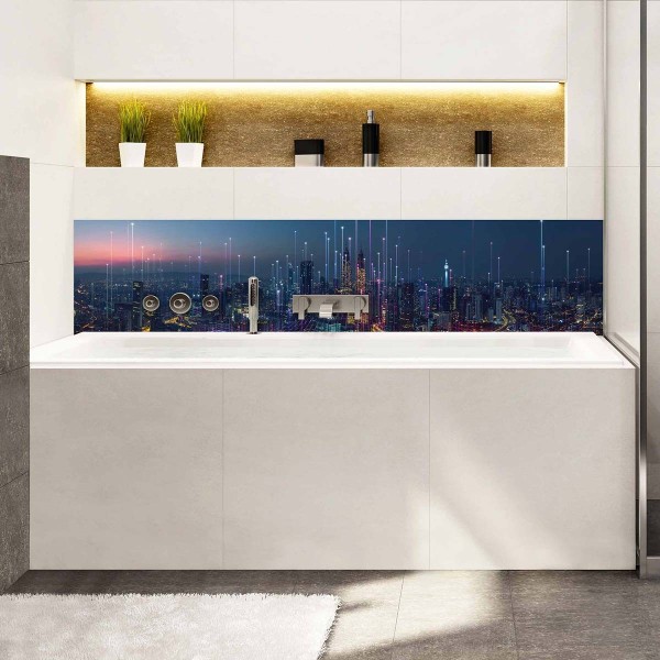 Crédence de baignoire multicolore ville futuriste dans la nuit