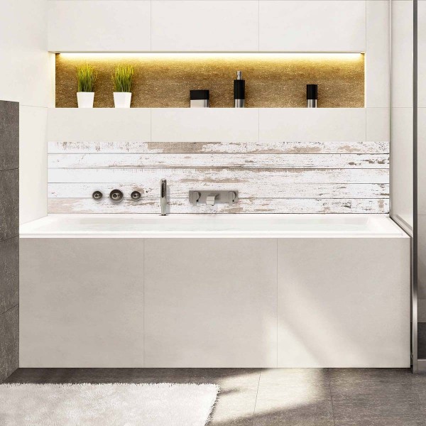 Crédence de baignoire bois vieilli beige et blanc