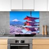 Fond de hotte style japonais, cerisiers et Mont Fuji