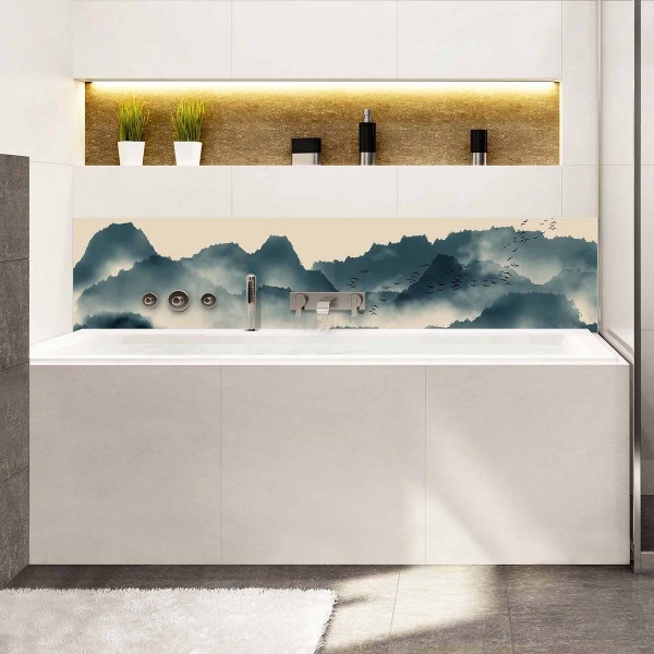 Crédence de baignoire nature et montagnes embrumées