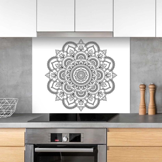 Fond de hotte fresque de mandalas noirs sur blanc