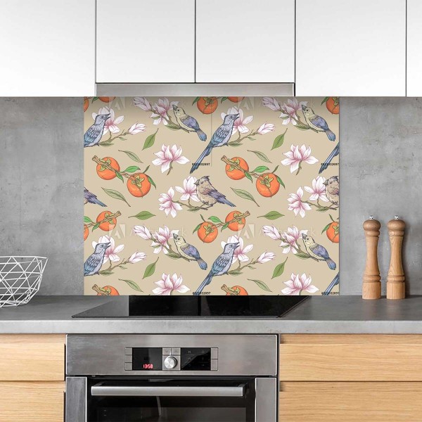 Fond de hotte vintage oiseaux et fruits