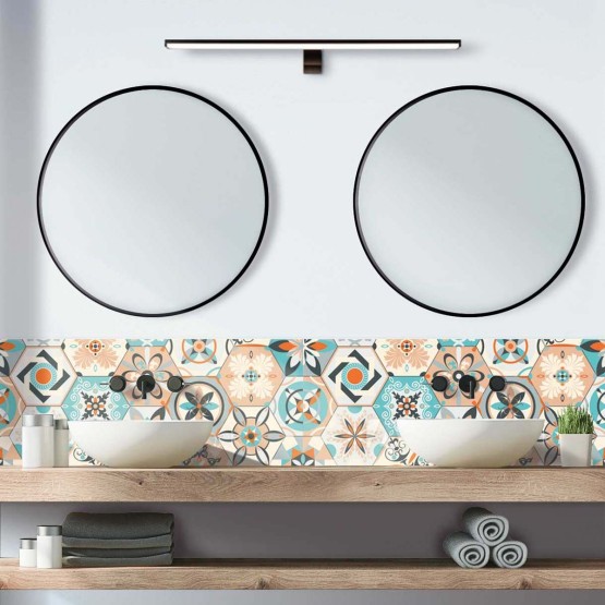 Crédence de salle de bain tomettes graphiques