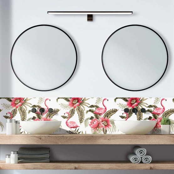 Crédence de salle de bain tropique et flamants roses