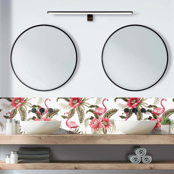 Crédence de salle de bain tropique et flamants roses