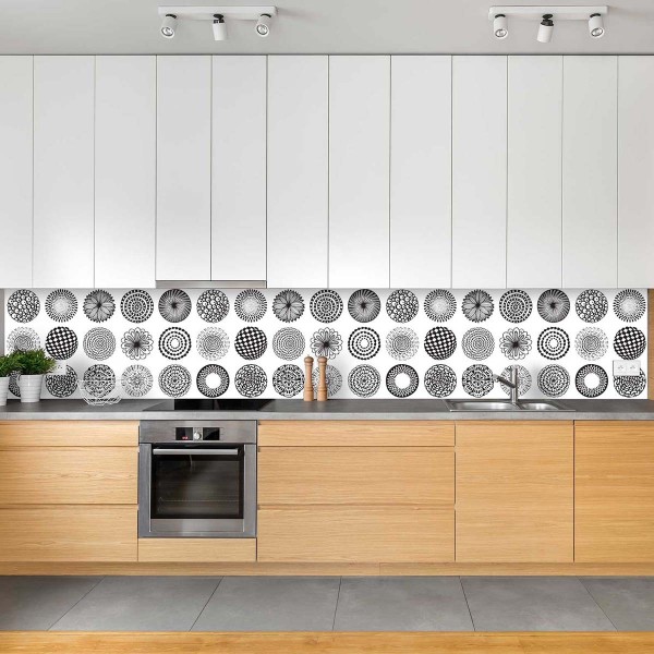 Crédence de cuisine fleurs design scandinave noir et blanc
