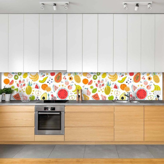 Crédence de cuisine motifs fruits colorés