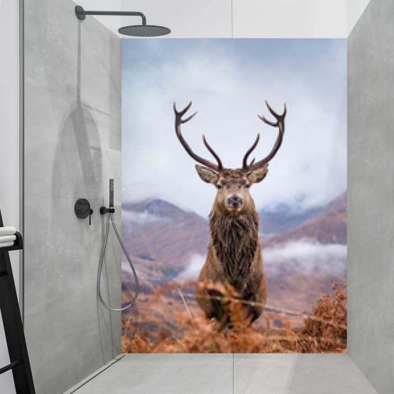 Panneau Douche cerf et montagnes