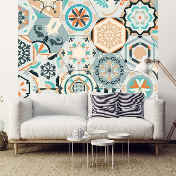 Papier peint effet tommettes graphiques