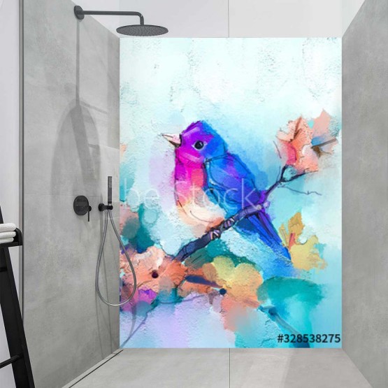 Panneau Douche oiseau style aquarelle