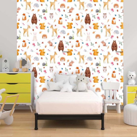 Papier peint enfant animaux de la fôret