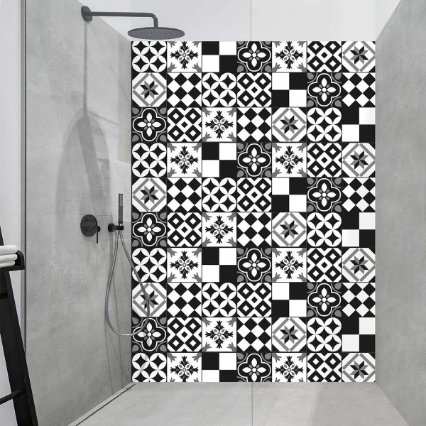 Panneau Douche carreaux graphiques noirs et blancs