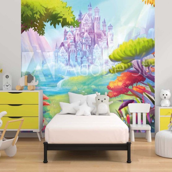 Papier peint enfant château fantastique multicolore