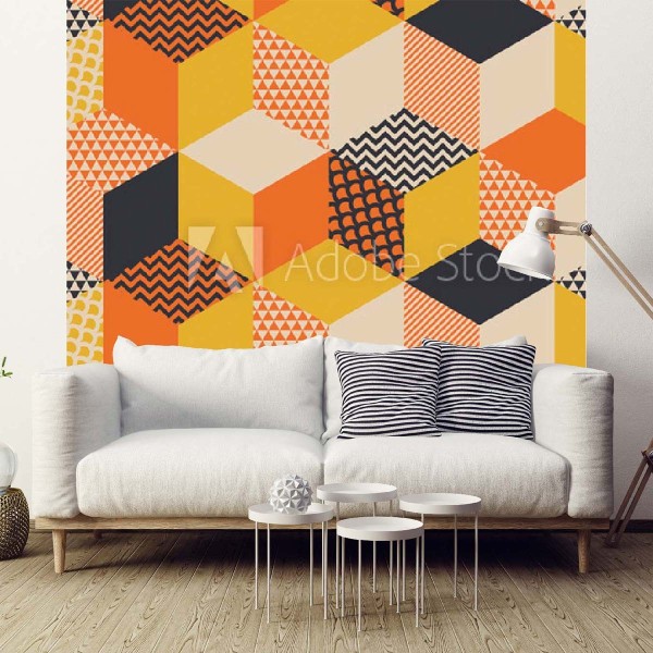 Papier peint style cubique couleurs chaudes