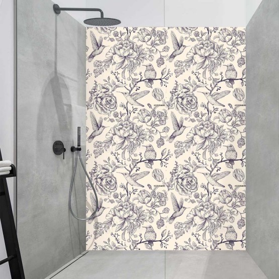 Panneau Douche colibris et fleurs vintage