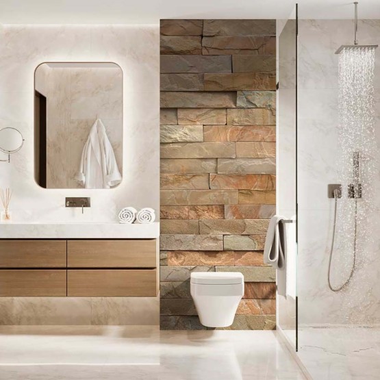 Panneau WC briques tons beiges