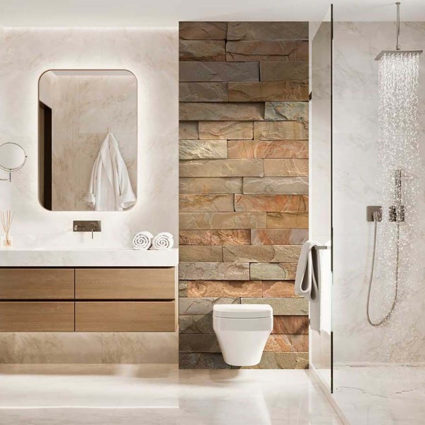 Panneau WC briques tons beiges
