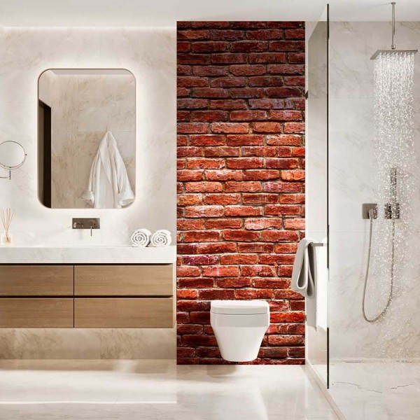 Panneau WC effet mur de briques rouges