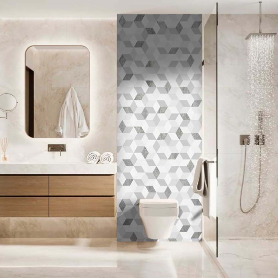 Panneau WC cubes géométriques 3D
