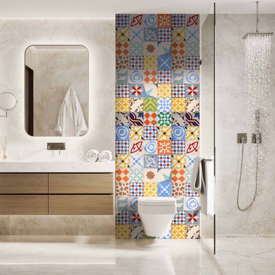 Panneau WC carreaux de ciment inspiration cubiste