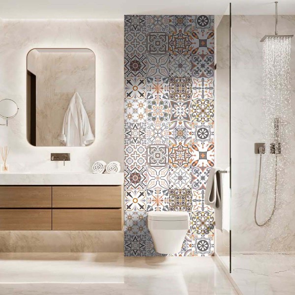 Panneau WC carreaux de ciment style ethnique