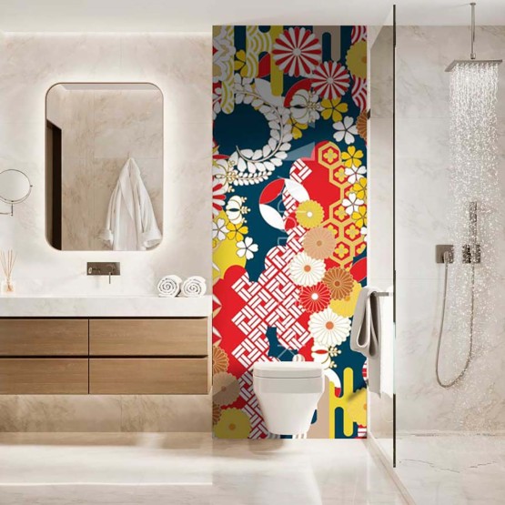 Panneau WC collage fleurs multicolores