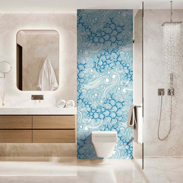 Panneau WC torsades et vagues bleues