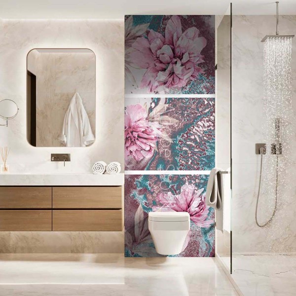 Panneau WC triptyque fleurs