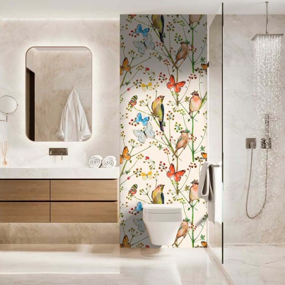 Panneau WC papillons et oiseaux romantiques