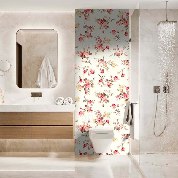 Panneau WC vintage fleurs roses