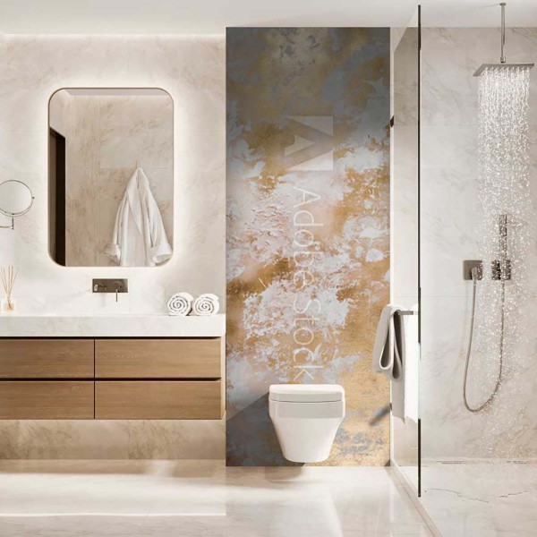 Panneau WC texture métal doré