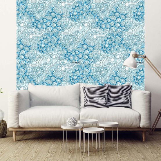 Papier peint style japonais vagues bleues