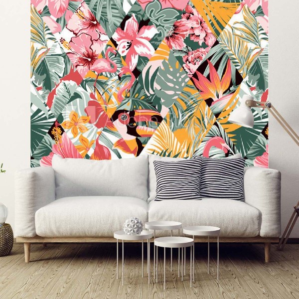 Papier peint design ambiance jungle tropicale