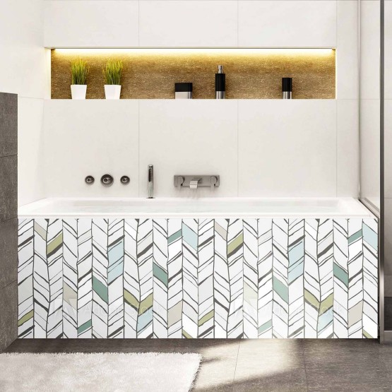 Tablier de baignoire type chevrons ethniques verts et blancs