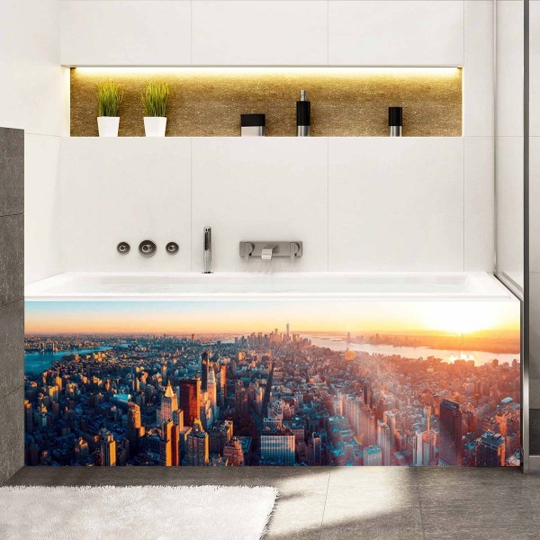 Tablier de baignoire vue urbaine soleil couchant