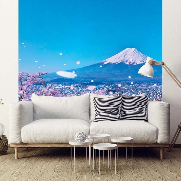 Papier peint paysage vue cerisiers et Mont Fuji