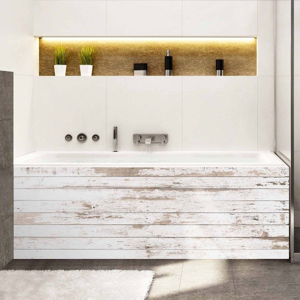 Tablier de baignoire bois vieilli beige et blanc