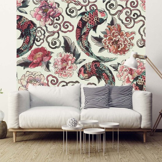 Papier peint influence asiatique carpe Koï