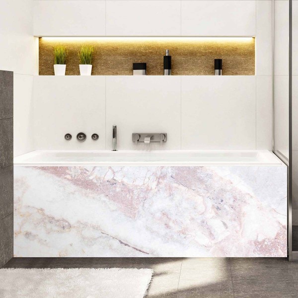 Tablier de baignoire style marbre rose et blanc
