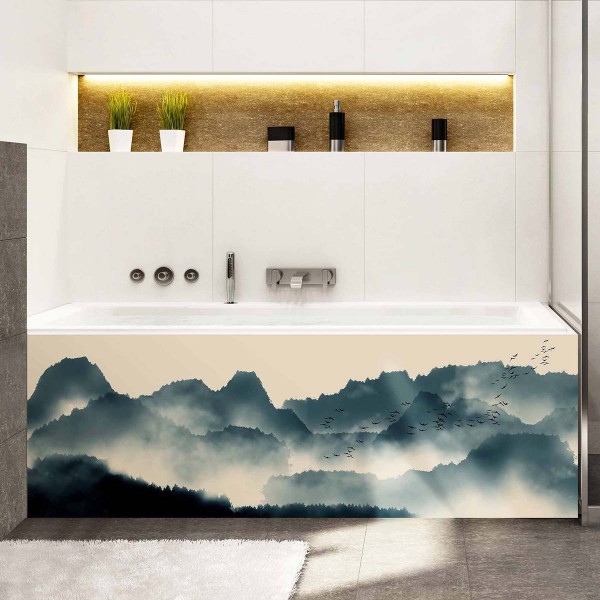 Tablier de baignoire nature et montagnes embrumées