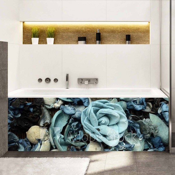 Tablier de baignoire thème florale vert bleu