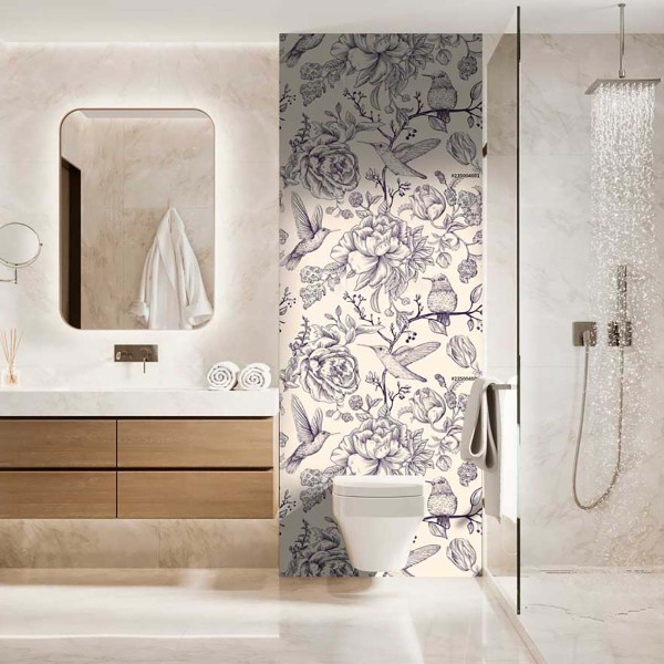 Panneau WC fleurs et oiseaux vintage