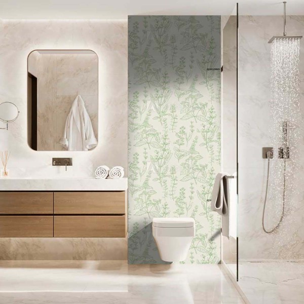 Panneau WC fleurs vert pastel