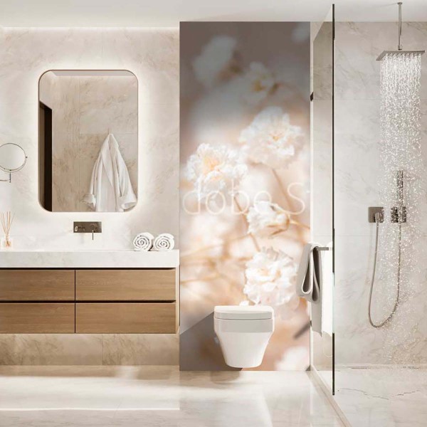 Panneau WC petites fleurs blanches